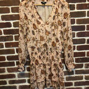 Paige Floral Tiered Mini Dress SMALL - V Neck, Ruffle Skirt, Long Sleeve, Flowy